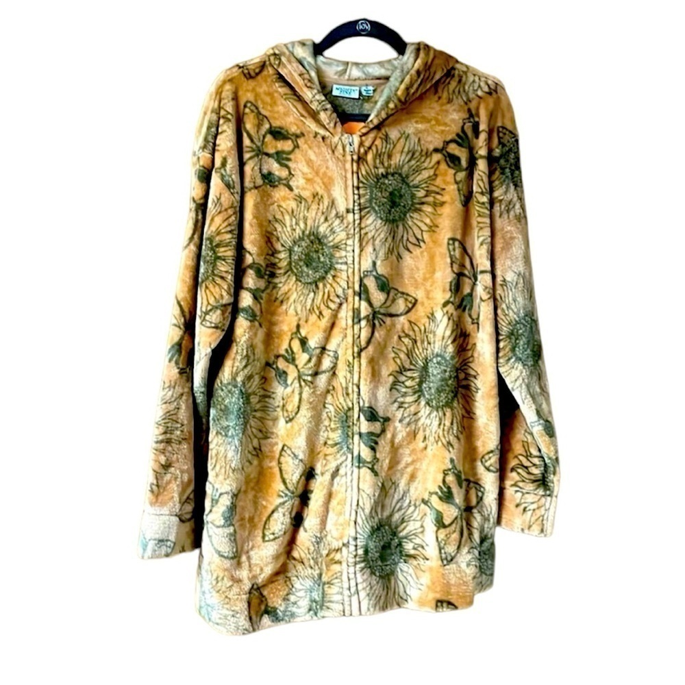Mighty Fine size XS sunflowers and butterflies teddy bear zip up hoodie